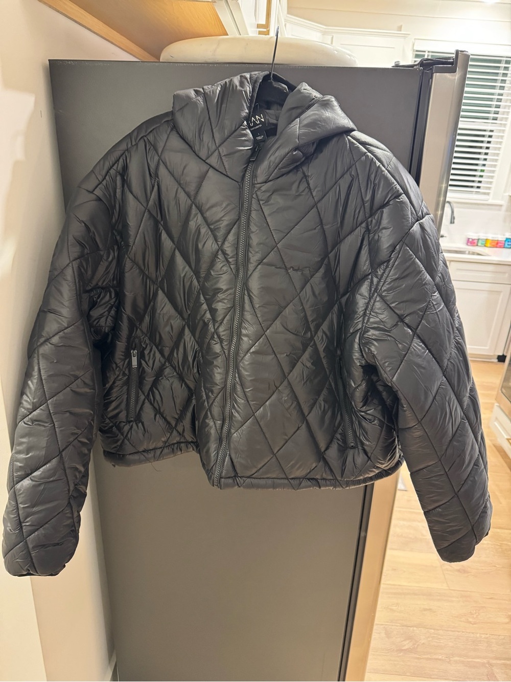 boohooMAN Black Quilted Jacket with Hood